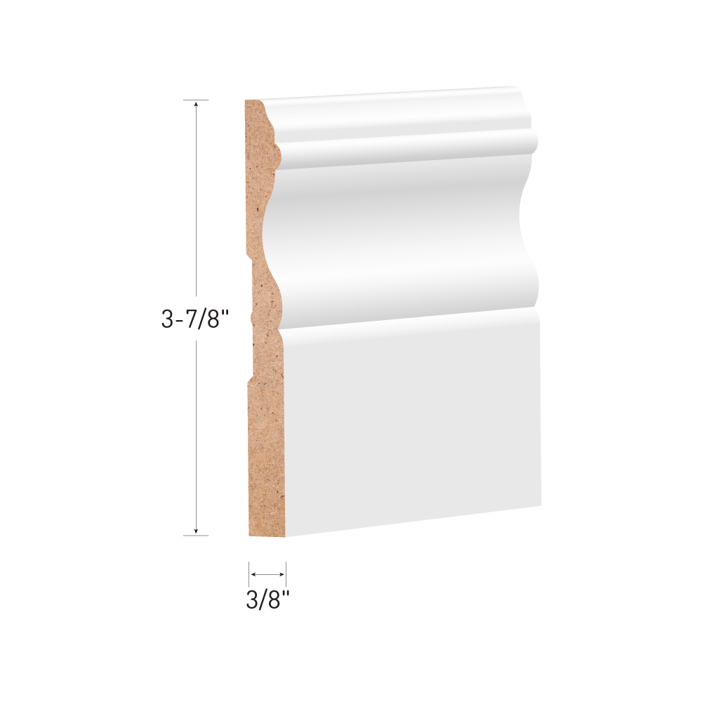3/8" x 37/8" x 12' Metrie Complete® Polar White Painted MDF Baseboard