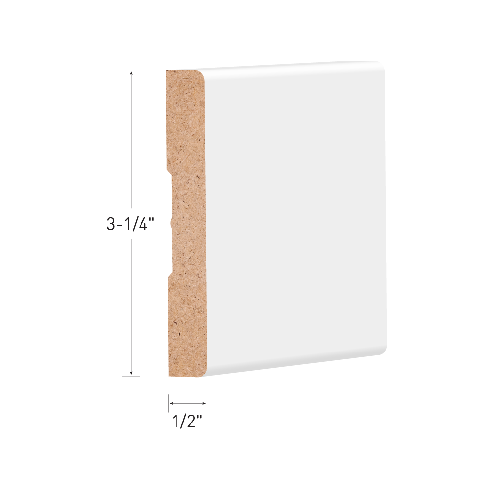 1/2" x 31/4" x 16' Primed MDF Baseboard 1050405