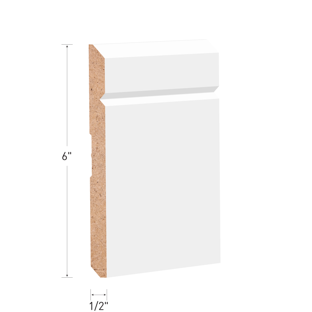 1/2" x 6" x 14' Primed MDF Baseboard 1328537