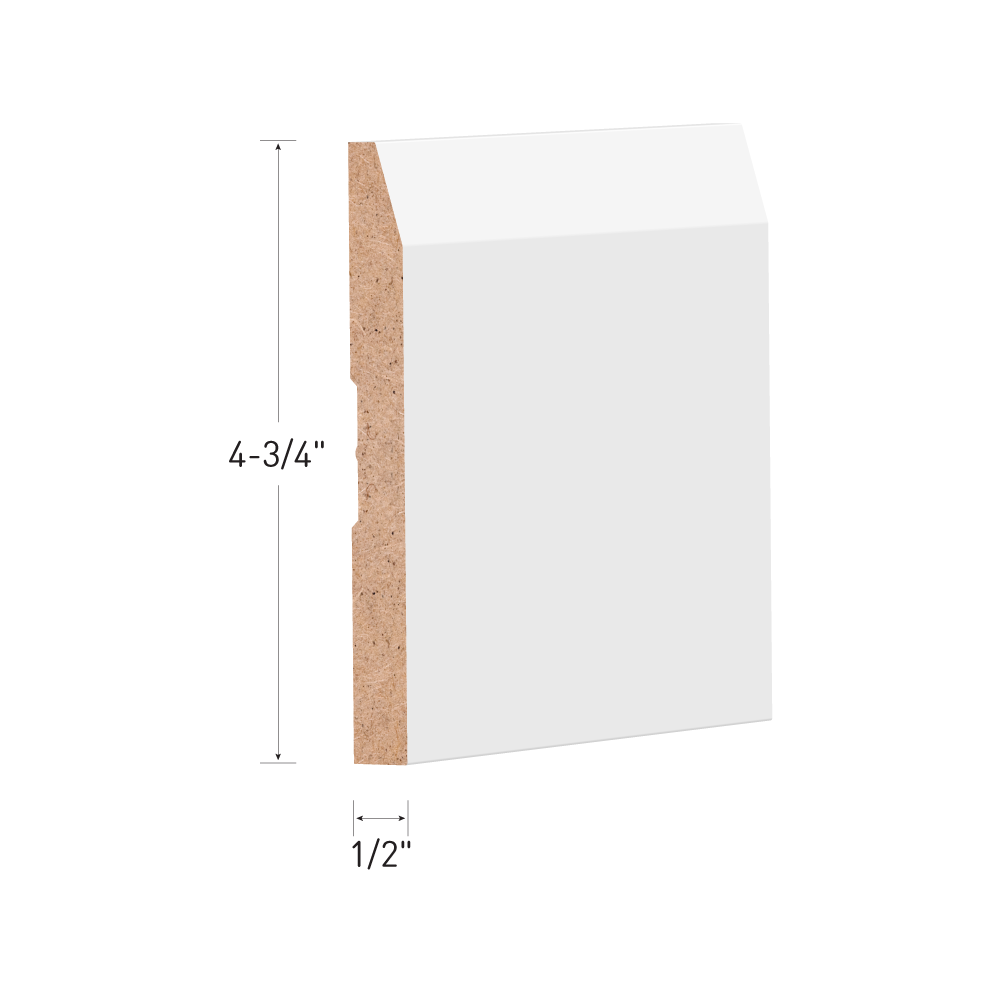 1/2" x 43/4" x 16' Primed MDF Baseboard 1675358