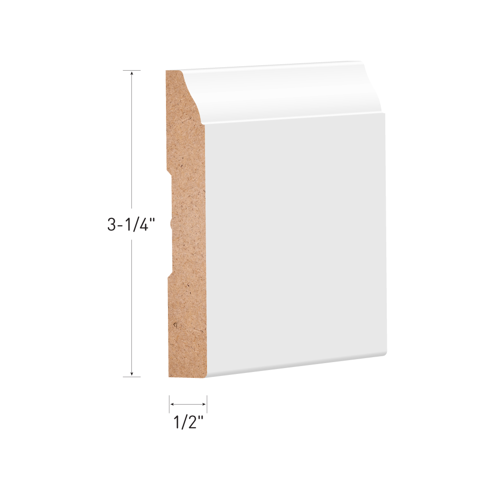 1/2" x 31/4" x 7' Metrie Complete® Polar White Painted MDF Baseboard