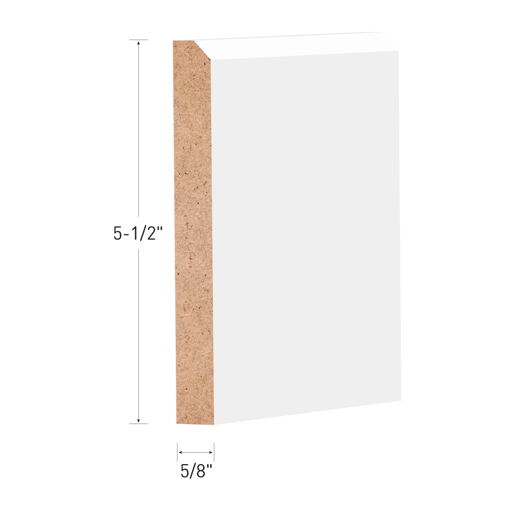 5/8" x 51/2" x 8' Metrie Complete® Polar White Painted MDF Baseboard